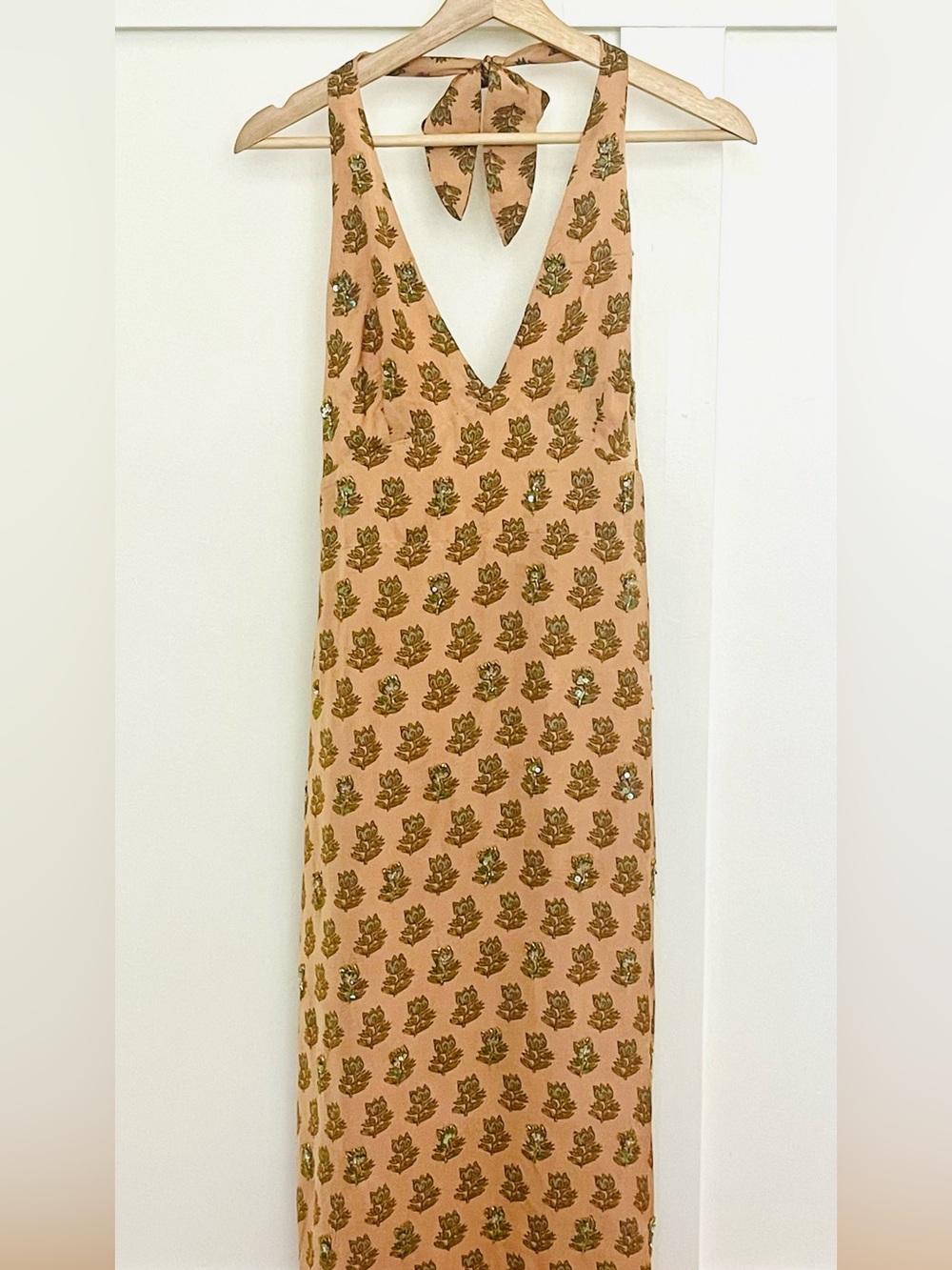 J. Crew Tan Floral Halter Midi Dress. New, never worn with tags.